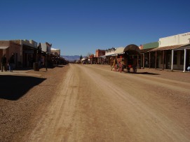 A covered wagon roams the streets of Tombstone. Photo by Maureen C. Bruschi.
